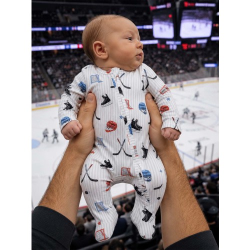 2-Way Zip Footie, Hockey Stripe