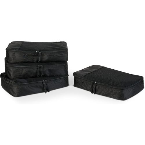 Amazon Essentials 4-Piece Packing Cubes Travel Accessories Set, Luggage Organizer with Double Zipper, Mesh Top, 100% Polyester, Medium, Black (Previously Amazon Basics)