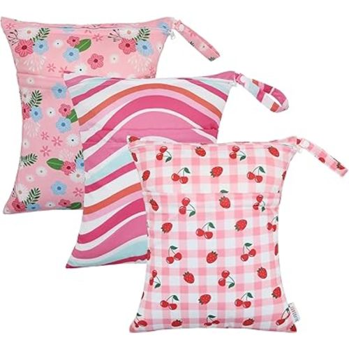 ALVA ALVABABY 3pcs Cloth Diaper Wet Dry Bags Waterproof Reusable with Two Zippered Pockets Travel Beach Pool Daycare Soiled Baby Items Yoga Gym Bag for Swimsuits or Wet Clothes 3L-ZM22A