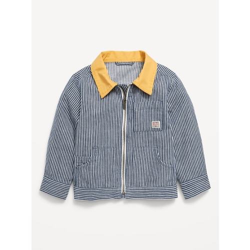 Loose Collared Zip-Front Utility Jacket for Toddler Boys