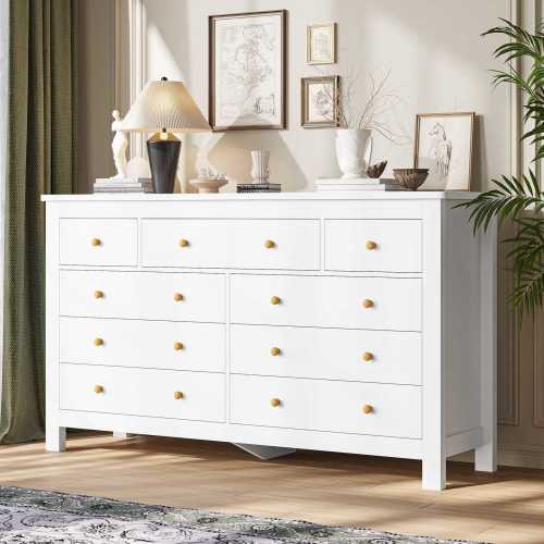 Hasuit | 55.1 Inch Dresser with 9 Drawers Modern Long Dressers with Large Capacity Storage Organizer Cabinet Wide Dresser