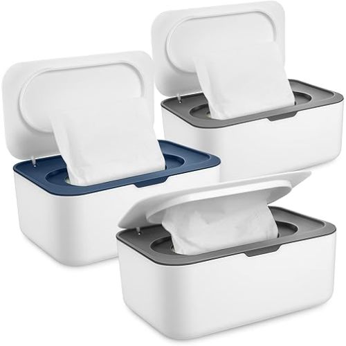3 Pieces Baby Wipes Dispenser Baby Wipe Holder Container Case with Sealing Design Refillable Box Keeps Wipes Fresh Easy Open and Close for Bathroom Nursery