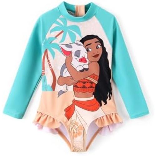 Disney Frozen Stitch Princess Minnie Mouse Girls Swimsuit Long Sleeve Rashguard UPF 50 One Piece Bathing Suit Size 3M-13Y