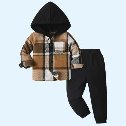Cowsor Toddler Baby Boy Clothes Long Sleeve Plaid Hoodie Sweatshirt Top + Jogger Pants Outfit Set Fall Winter Sweatsuit