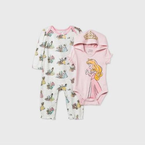 Baby Girls' 2pk Disney Princess Romper And Bodysuit - Pink 6-9m