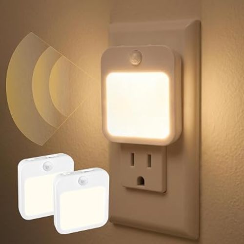 Plug-in Night Light with Motion Sensor, Dusk-to-Dawn Light Sensor, Stepless Dimming LED Night Lights for Bedroom, Hallway, Bathroom, Kids Room, Energy Efficient, 2-Pack