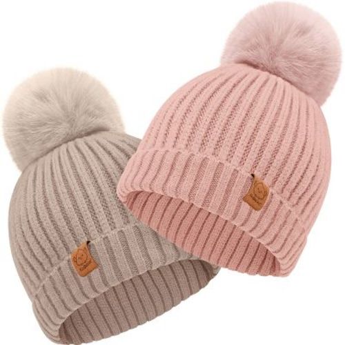 2pk Baby Hats, Baby Beanies, Newborn Hats for Baby Girls, Boys, Baby Winter Hat, 6-36 Months Infant Hat (Fawn)