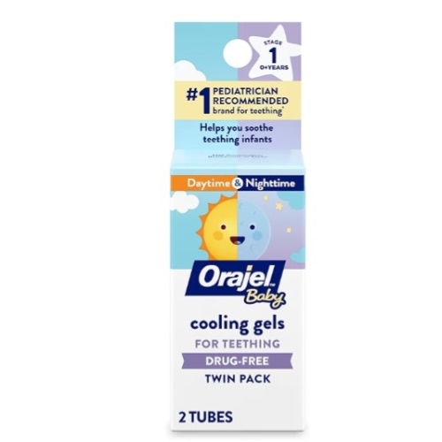 Orajel Baby Daytime & Nighttime Cooling Gels for Teething, Drug - Free, #1 Pediatrician Recommended Brand for Teething*, Two 0.18oz Tubes