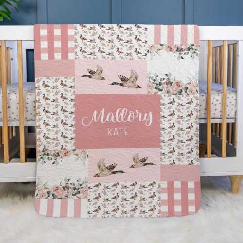 Hunting Baby Quilt, Personalized Hunting Baby Quilt, Optional Bundle with Sign, Girl Mallard Duck Quilted Blanket, Hunting Nursery, B33