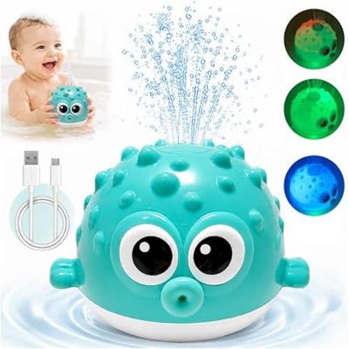 Rechargeable Light Up Spray Water Bath Toys,Bathtub Water Table Pool Toys for Babies 6-12 Months,Toddlers Kids Boys Girls 1-3 Birthday Gifts