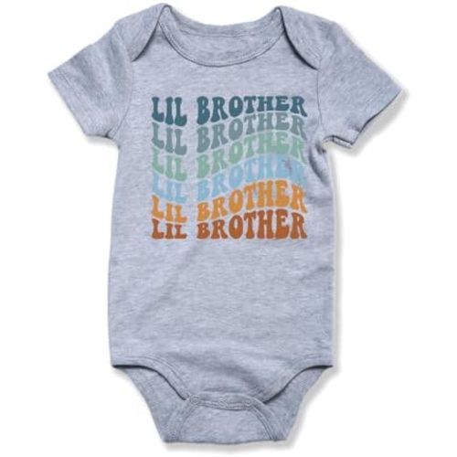 hrcfbk Little Brother Baby Bodysuit Retro Lil Brother Short Sleeve Vintage Sibling Romper Pregnancy Reveal Announcement