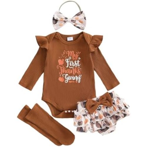 Newborn Baby Girl Christmas Outfit Long Sleeve Romper Onesie Bodysuit Bloomers Shorts Set Cute Fall Winter Clothes