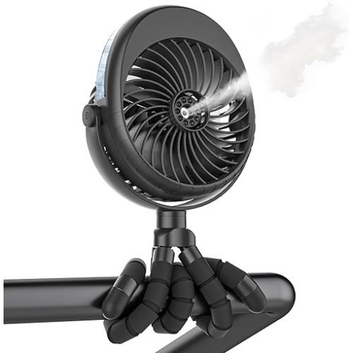 2026 Upgraded Misting Baby Stroller Fan Rechargeable, Flexible Tripod Clip for Car Seat Crib, Baby Shower Gifts & Baby Registry Search, Newborn Essentials for Beach Travel, Disney Summer Essentials