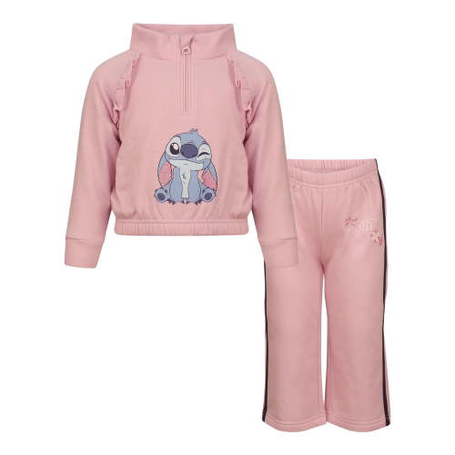 Disney Clothes Baby Girls 2-Piece Set – Fleece Quarter-Zip Pullover & Jogger Pants with Minnie Mouse, Marie & Stitch (12M–24M)