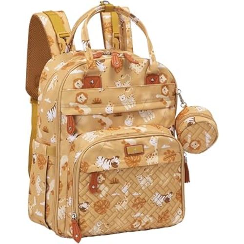 BabbleRoo Diaper Bag Backpack - Baby Essentials Travel Tote - Multi Function Water Resistant Diaper Bag, Travel Essentials Baby Bag with Changing Pad, Stroller Straps & Pacifier Case - Unisex, Safari
