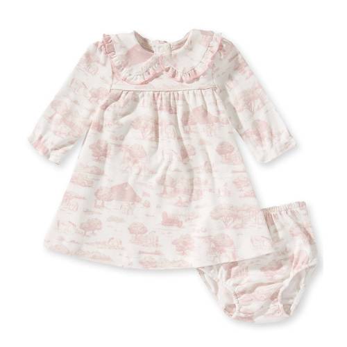 Edgehill Collection Baby Girls Long Sleeve Toile Print Petter Pan Collar Smocked Dress