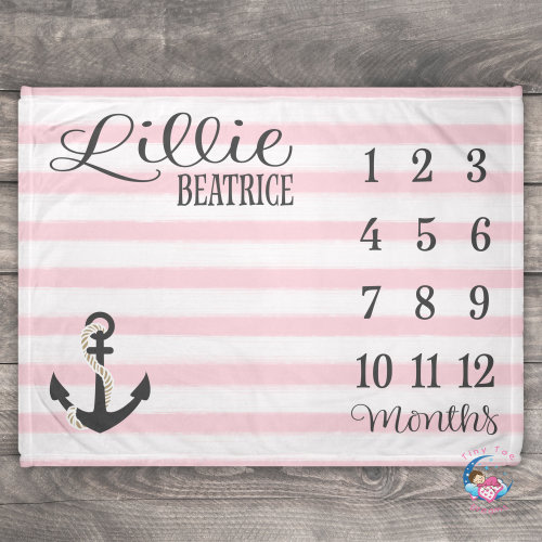 Milestone Blanket Nautical Baby Blanket Nautical Anchor Blanket Swaddle Personalized Minky Stripe Blanket Custom Baby Blanket Infant Newborn