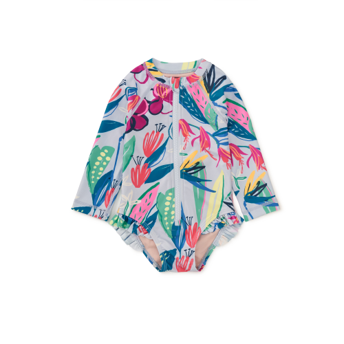 Little Girl Tropical Floral Burst Rash Guard Baby Swimsuit | Tea Collection