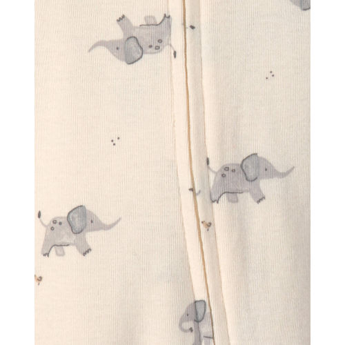 Baby 2-Pack Elephant Striped 100% Cotton 2-Way Zip Sleep & Play Pajamas - Ivory/Grey