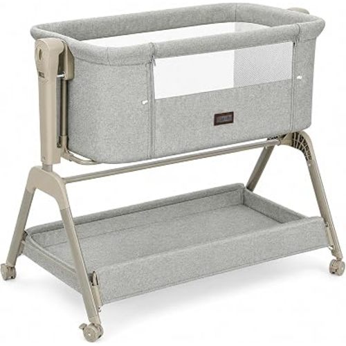 Ezebaby Baby Bassinet Bedside Crib, 3-in-1 Rocking Bassinets Bedside Sleeper with Comfy Mattress and Wheels, 6-Height Adjustable, Stable and Secure Crib for Newborn Infant