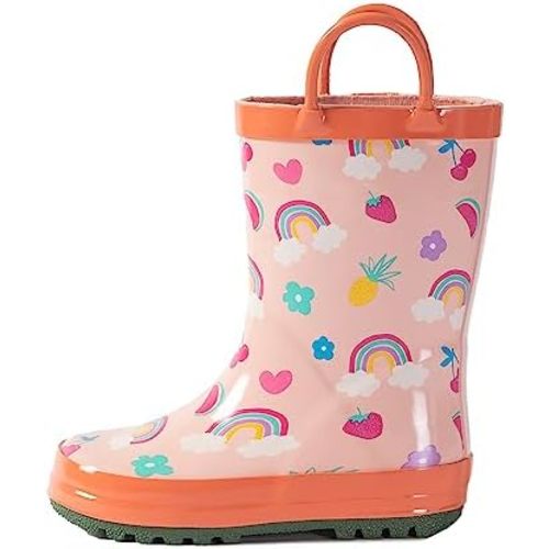 Hbxooxts Kids Rain Boots - Toddler Waterproof Rubber Kids Rain Boots for Girls and Boys with Fun Patterns and Easy-On Handles