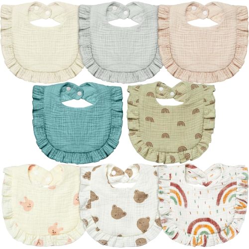 Lictin Muslin Baby Drool Bibs - 8 Pack Baby Bandana Drool Bibs Cotton Unisex - 8 Colors - 0-24 months