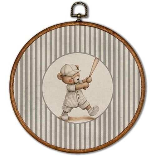 KSDUT Vintage Bear Baseball Sports Round Wall Art Decor 10"x10"