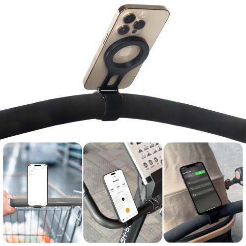 Magnetic Phone Holder for Stroller Bar, Compatible with MagSafe (Strong Magnet) - Phone Holder for Gym, Home Fitness Bikes, Shopping Cart, with Adjustable Strap, All Phone (Magnetic Ring Included)