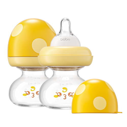 YOHKOH 2.7oz Newborn Glass Baby Bottles Set,Yellow,with Slow Flow Nipple,2-Pack