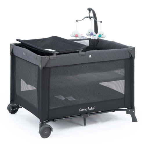 Pamo Babe Unisex Bassinet Nursery Center Play Yard Crib With Toy Bar, Bassinet And Changing Table, Grey