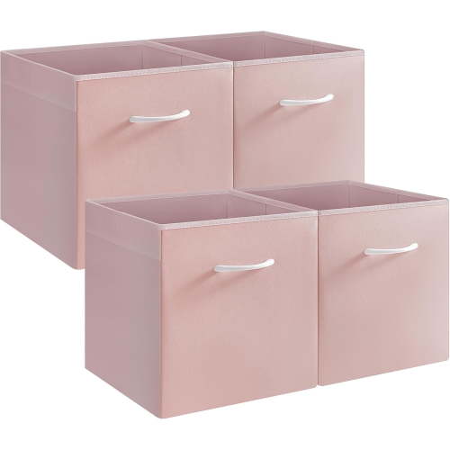 13 Inch Cube Storage Bins, Leather Storage Baskets with Handles, Collapsible Cube Organizer for Shelves and Closet, 4-Pack, Pink