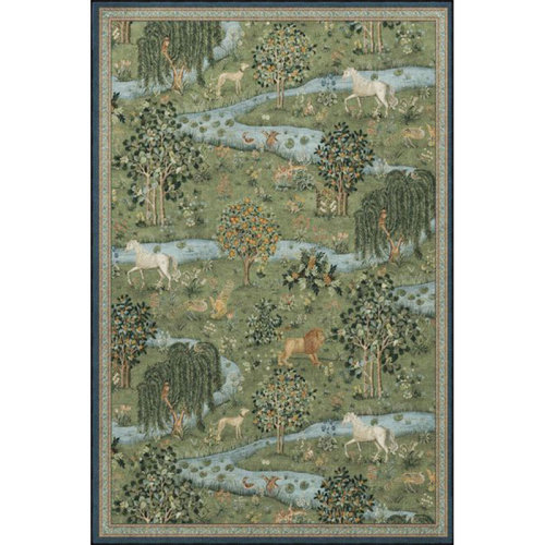 Hokku Designs Green Botanical Lake Patterned Colorful Washable Woven Base Rug | 5'1" x 7'7"