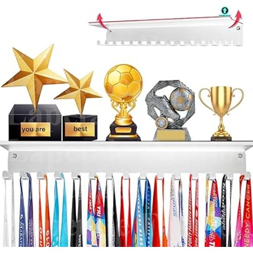 Non-Slip Trophy Shelf,Trophy and Medal Display Shelf, Medal Hanger Display For Wall with 16inchL,Shelves For Trophies medal display Upgraded Medal Holder display For gymanstics,race,soccer,swim
