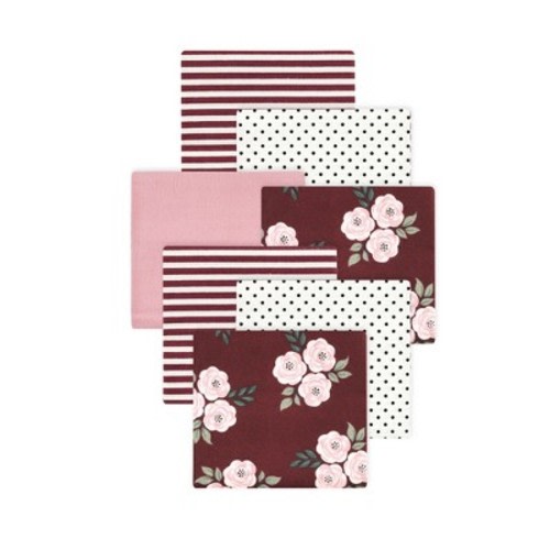 Little Treasure Hudson Baby Girls Cotton Poly Flannel Receiving Blankets Multipack, Burgundy Florals, 30x30 inches