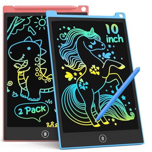 TECJOE 10 Inch 2 Pack LCD Writing Tablet for Kids, Mess Free Drawing Tablet | Colorful Drawing Pad, Travel Road Trips Essential, Quiet Time, Learning Toys Birthday Gifts for Boys Girls Ages 3-8