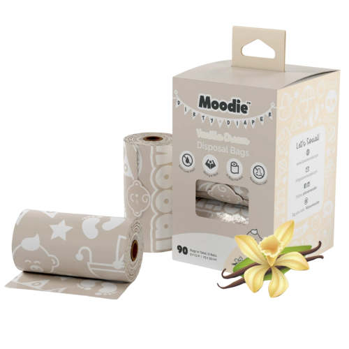 Moodie Baby Disposable Diaper Bags |VANILLA SCENTED - 6 Roll Refill Pack