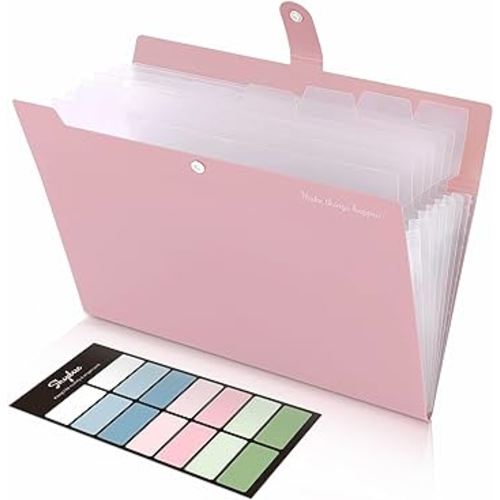SKYDUE 8 Pockets Expanding File Folders, Accordion Folders, Portable Paper Bill Receipt Organizer, Letter Size, Home College School Office Supplies, Pink
