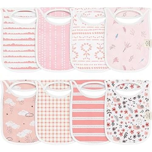 8-Pack Baby Bibs for Boys, Girls - Pullover Bibs for Drooling Teething Baby Girl & Boy Toddler, Newborn, Soft & Absorbent, Cute Colors, Large Torso Coverage Keep Infant Clean & Dry (Sweet Charm)