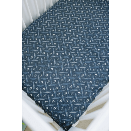 Navy Berry Muslin Crib Sheet | Mebie Baby