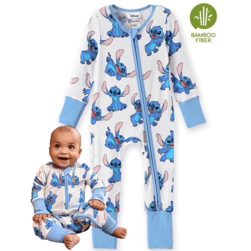 Disney Stitch Baby Boys Girls Jumpsuits Bamboo Viscose Zip Footed Rompers with Hand and Foot Covers One Piece Newborn 0-3 Months