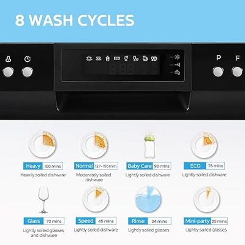 COMFEE’ Countertop Dishwasher, Energy Star Portable Dishwasher, 6 Place Settings & 8 Washing Programs, Speed, Baby-Care, ECO& Glass, Dish Washer for Dorm, RV& Apartment, Black
