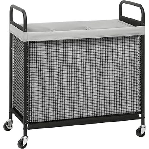 STORAGE MANIAC Rolling Laundry Hamper with Wheels 3-Section Laundry Sorter Rolling Laundrys Basket on Wheels with Removable Bag Clothes Hamper Laundrys Organizer Cart Bathroom Bedroom 120L Grey