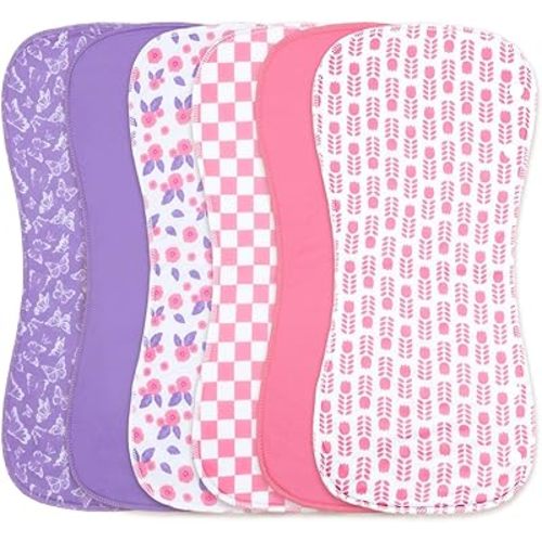 2-in-1 Burp Cloths and Baby Bips - 6 Pack Large Super Absorbent Soft Cotton Burping Cloths for Spit Up, 3 Layers Thick Baby Burp Rags for Girls & Boys