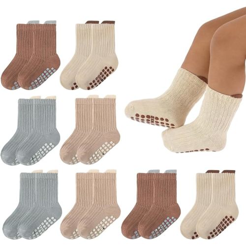 8 Pairs Baby Socks Non Slip Grip Cotton Crew Socks for Boys Girls Newborn Infant Toddler Anti Skid Sock