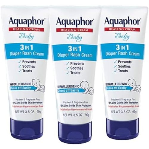 Aquaphor Baby Diaper Rash Cream with Zinc Oxide, Multipack, 3 x 3.5 OZ