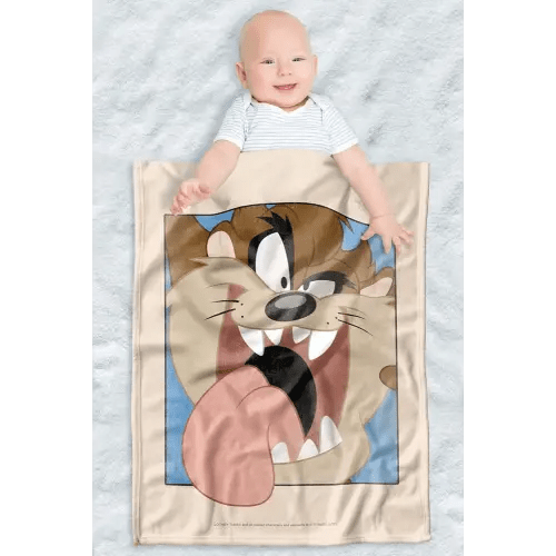 LOGOVISION Looney Tunes Lightweight Baby Blanket, 30"X40", Taz Closeup Unisex for Infants Girls & Boys