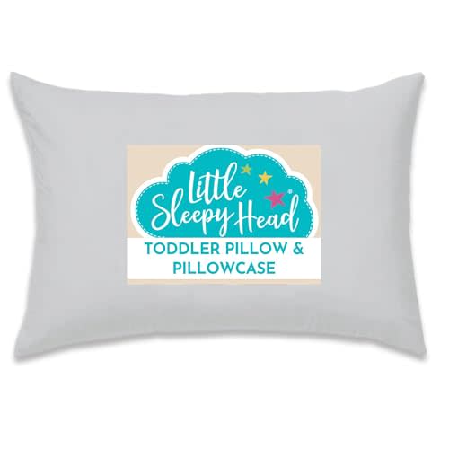 Little Sleepy Head Toddler Bed Pillow with Cotton Pillow Case – 13x18 Kids Pillows for Sleeping, School, Travel & Daycare – Breathable Toddler Pillow 2 Year Old to 5 with Envelope Pillowcase (Gray)