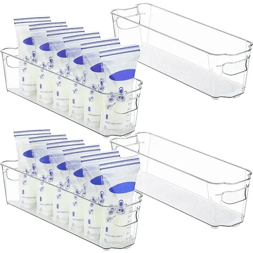 Vtopmart Breastmilk Storage Container 4PCS Set, Clear Freezer and Fridge Organizer Bins, Plastic Storage Bins for Breast Milk, Baby Pouches, Formula, Bottles and Yogurts, 4.3’’ Width, 14.7" Long