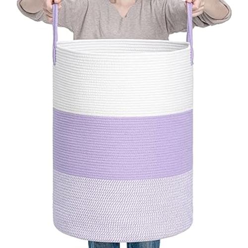 CLHMILY&Z 80L Laundry Basket Round Storage Rope Basket - 16.5x22.5 Inches - Lavender Hamper in Bedreoom and Cute Storage Bin for Blankets, Toys, and Nursery Essentials