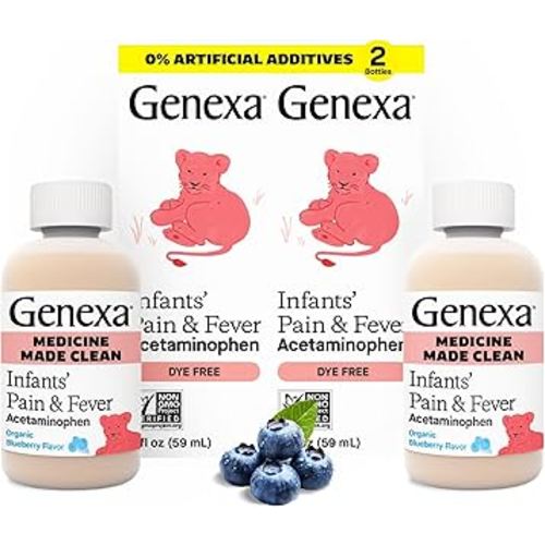 Genexa Infants' Clean Acetaminophen | Pediatrician Preferred Ingredients | Pain Reliever & Fever Reducer for Babies | Dye Free, 0% Artificial Additives | Organic Blueberry Flavor, 4 fl oz (2 Pack)